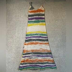 Zara White Multicolor Striped Knit Maxi Dress Size M